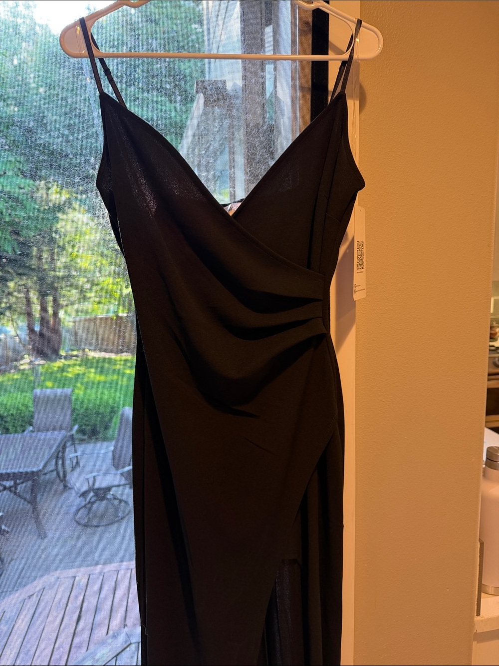 Elegant Black Slip Dress with Drape Front